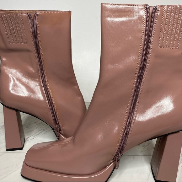 New! Jeffrey Campbell Maximal Square Toe Pink Leather Heeled Bootie 11 - Picture 6 of 15